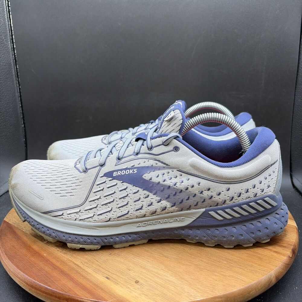 Brooks Adrenaline GTS 21 Mens Size 10 Running Shoes Gray Sneakers Athletic Blue